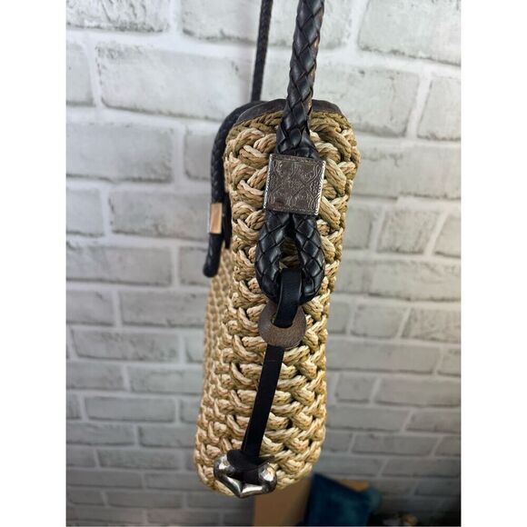 Vintage Brighton Roxanne Shoulder Bag Sea Grass Straw and Leather - Picture 9 of 12